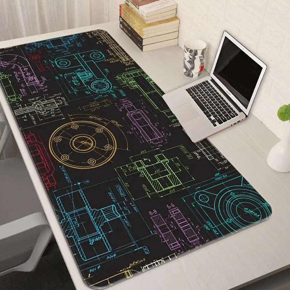 „Gaming XXL Mousepad – Mechanische Zeichnungen, HD-Druck, Rutschfest, Naturkautschuk, Großformat“