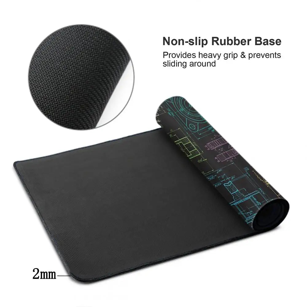 „Gaming XXL Mousepad – Mechanische Zeichnungen, HD-Druck, Rutschfest, Naturkautschuk, Großformat“