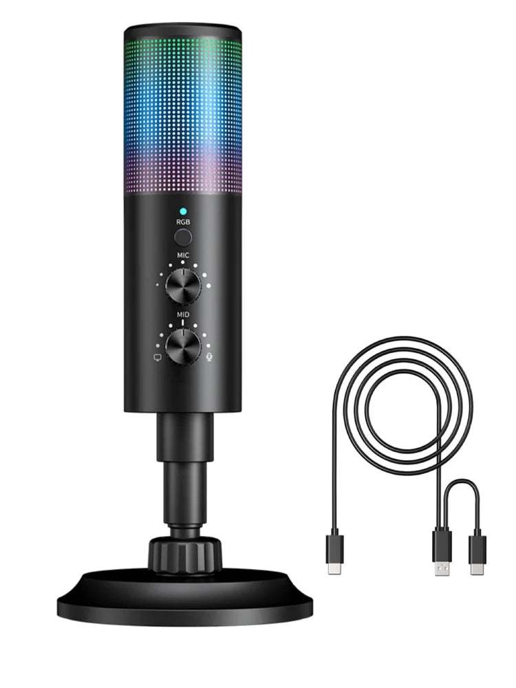 „ideaway RGB USB Mikrofon – Noise Cancelling, Gain Control, Boom Arm“