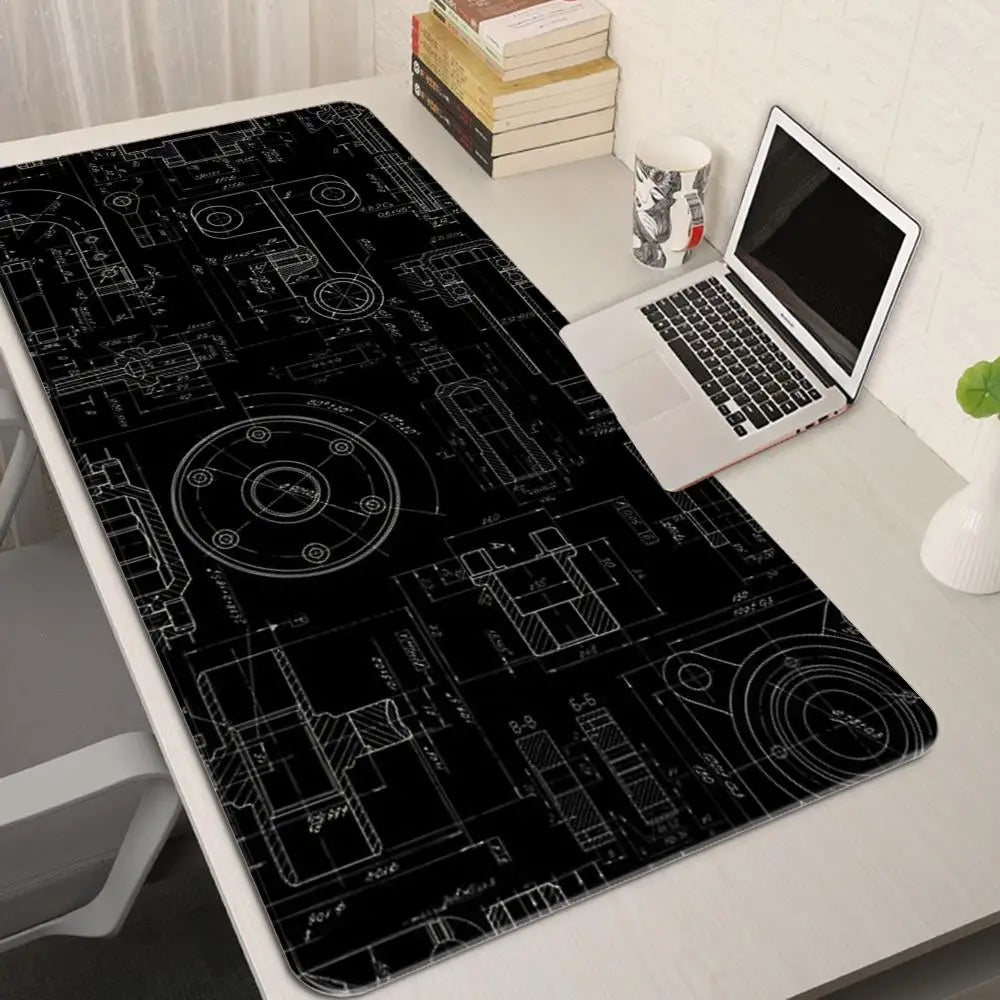 „Gaming XXL Mousepad – Mechanische Zeichnungen, HD-Druck, Rutschfest, Naturkautschuk, Großformat“