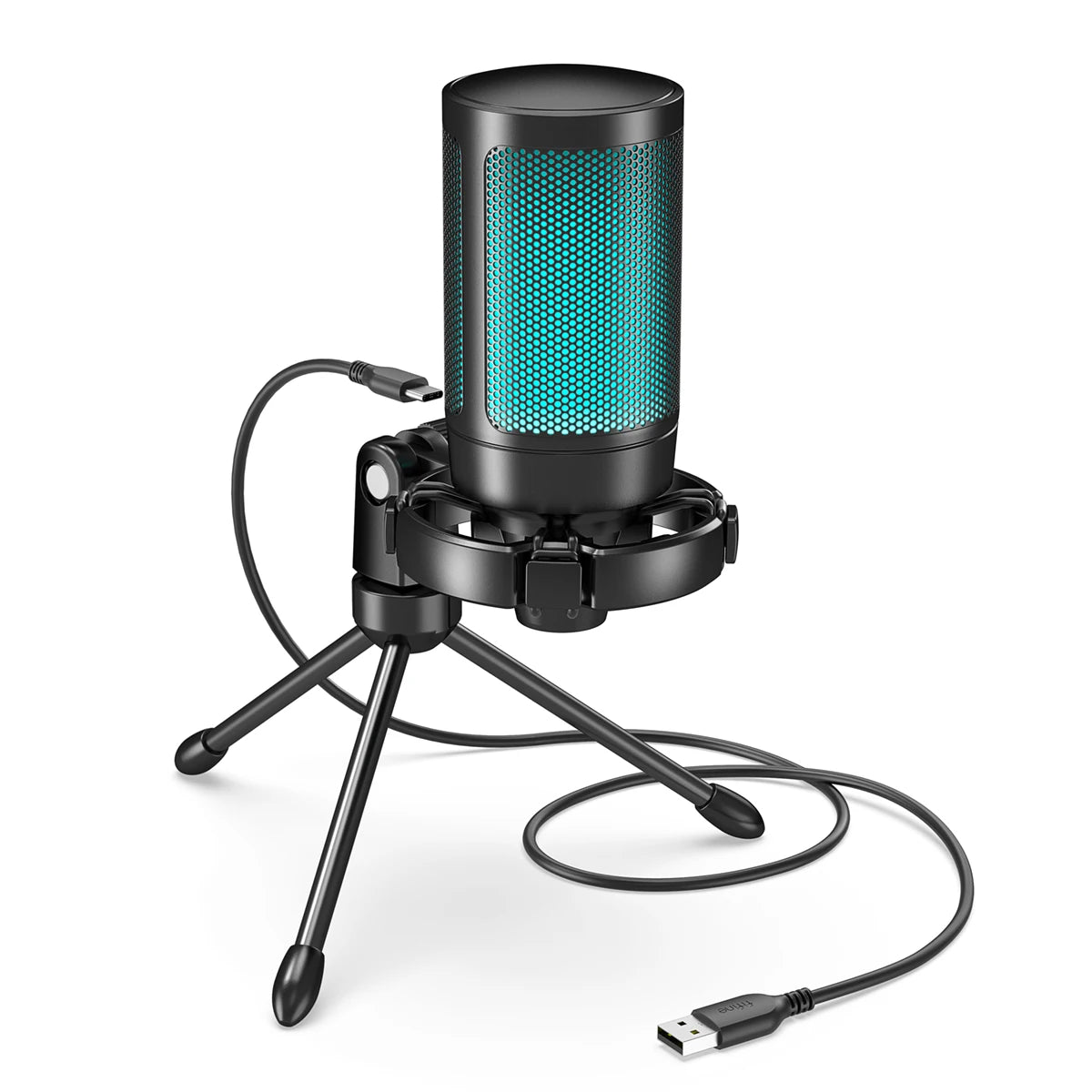 „AmpliGame A2 RGB Mikrofon – USB, Touch-Mute, Streaming“