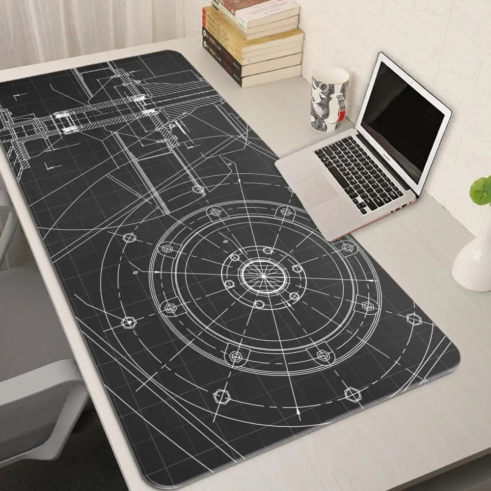 „Gaming XXL Mousepad – Mechanische Zeichnungen, HD-Druck, Rutschfest, Naturkautschuk, Großformat“