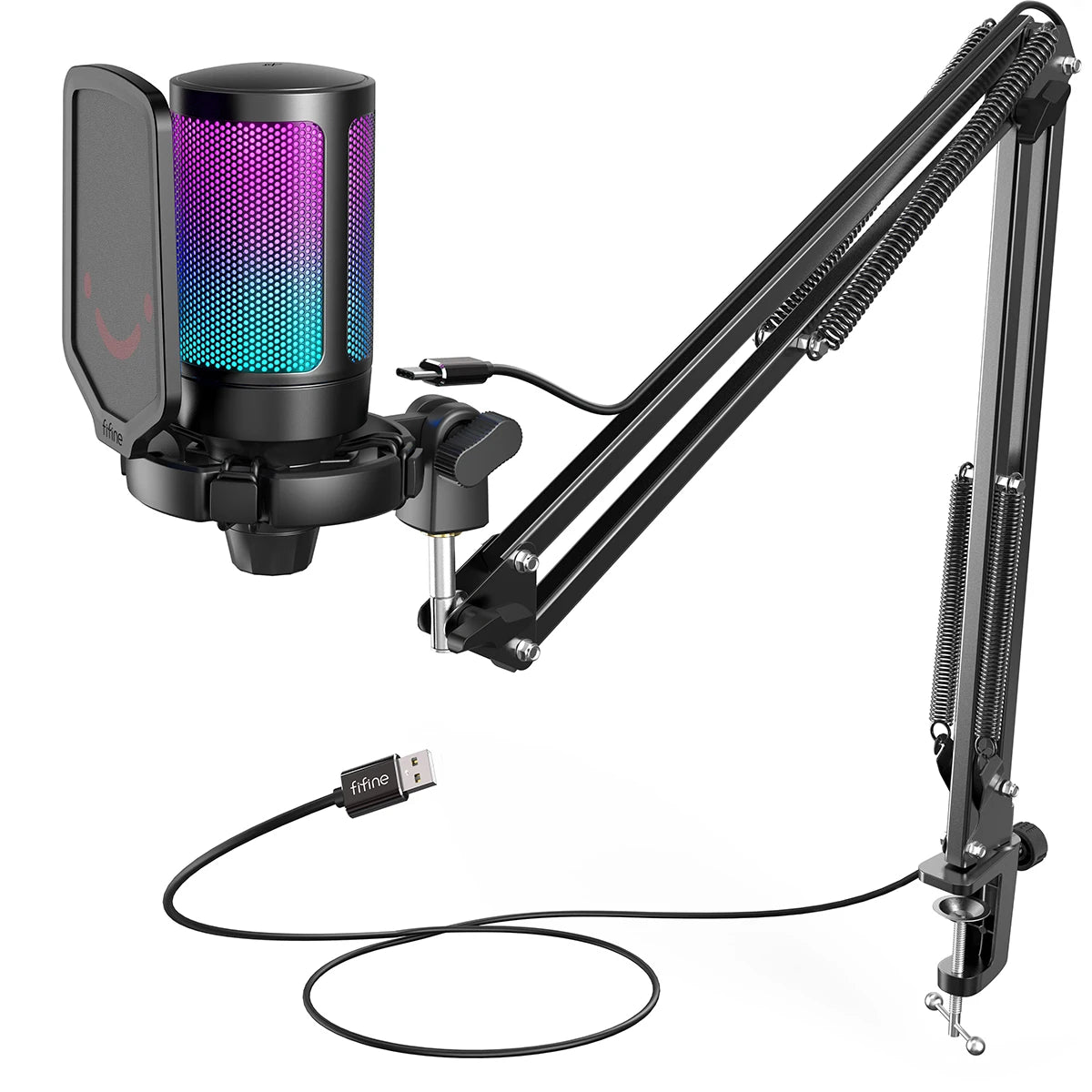 „FIFINE A6T Gaming Mikrofon – USB, RGB, Arm Stand, Mute-Touch“