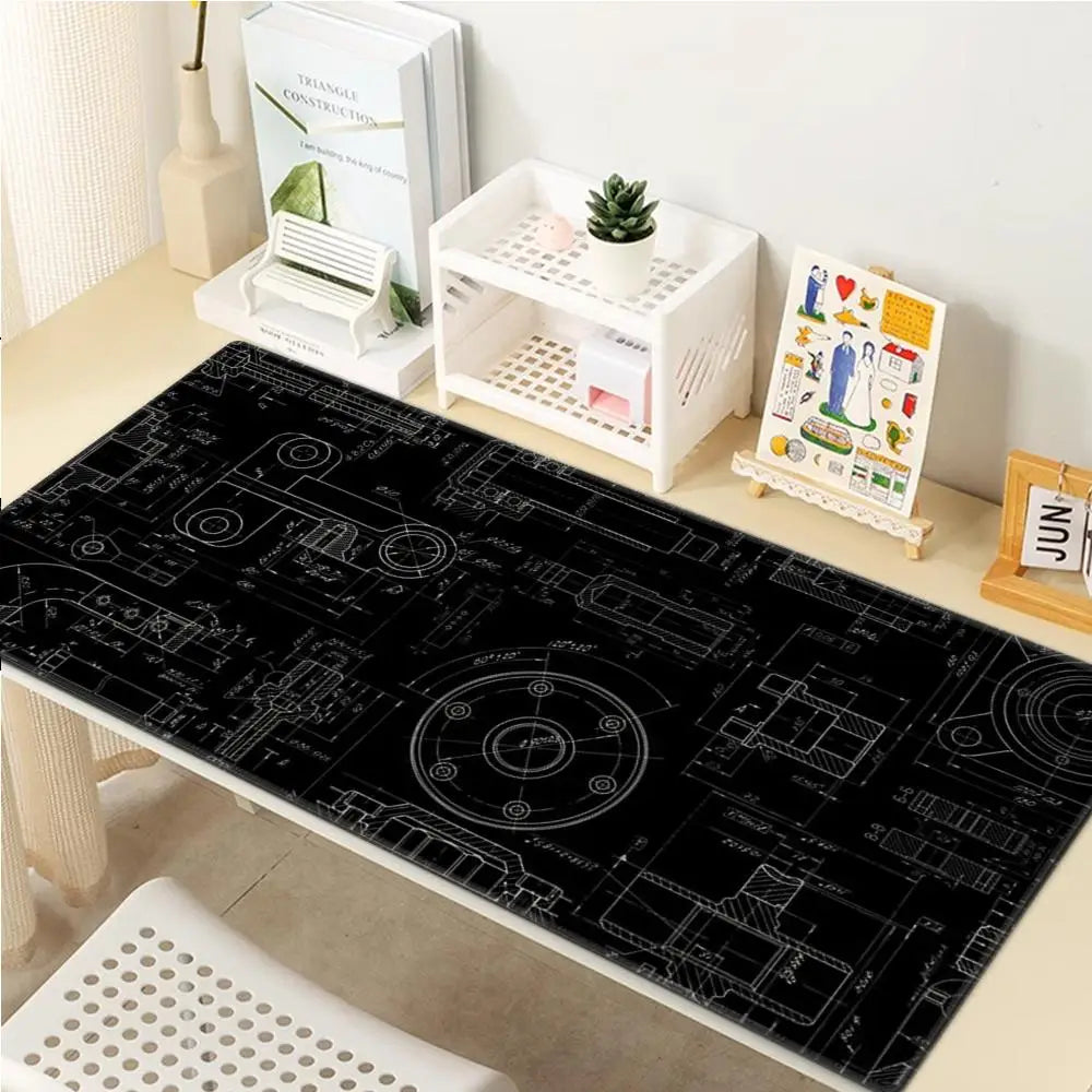 „Gaming XXL Mousepad – Mechanische Zeichnungen, HD-Druck, Rutschfest, Naturkautschuk, Großformat“