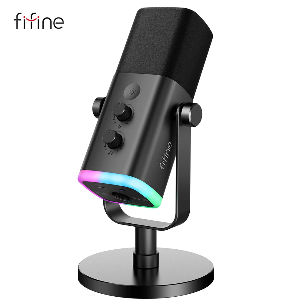 „FIFINE AM8 – USB/XLR Mikrofon mit RGB & Mute für Gaming“