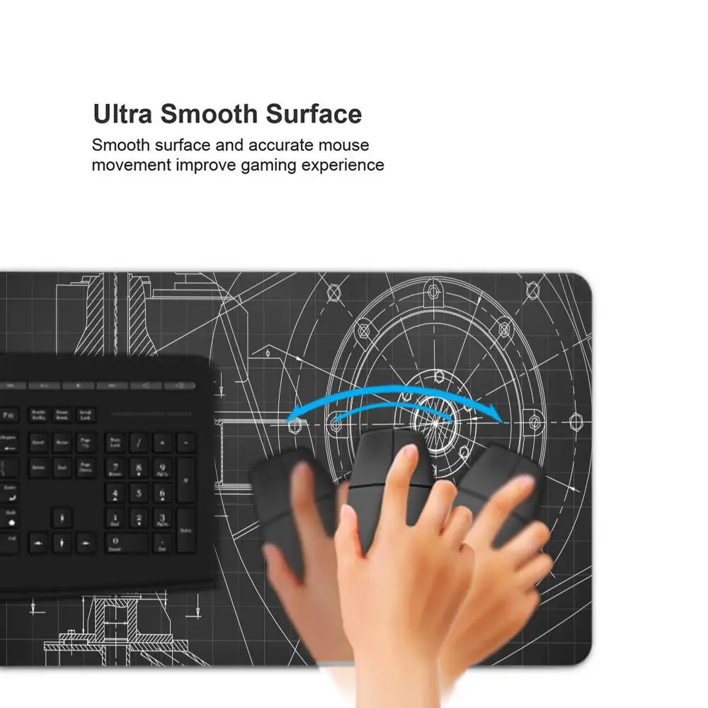 „Gaming XXL Mousepad – Mechanische Zeichnungen, HD-Druck, Rutschfest, Naturkautschuk, Großformat“