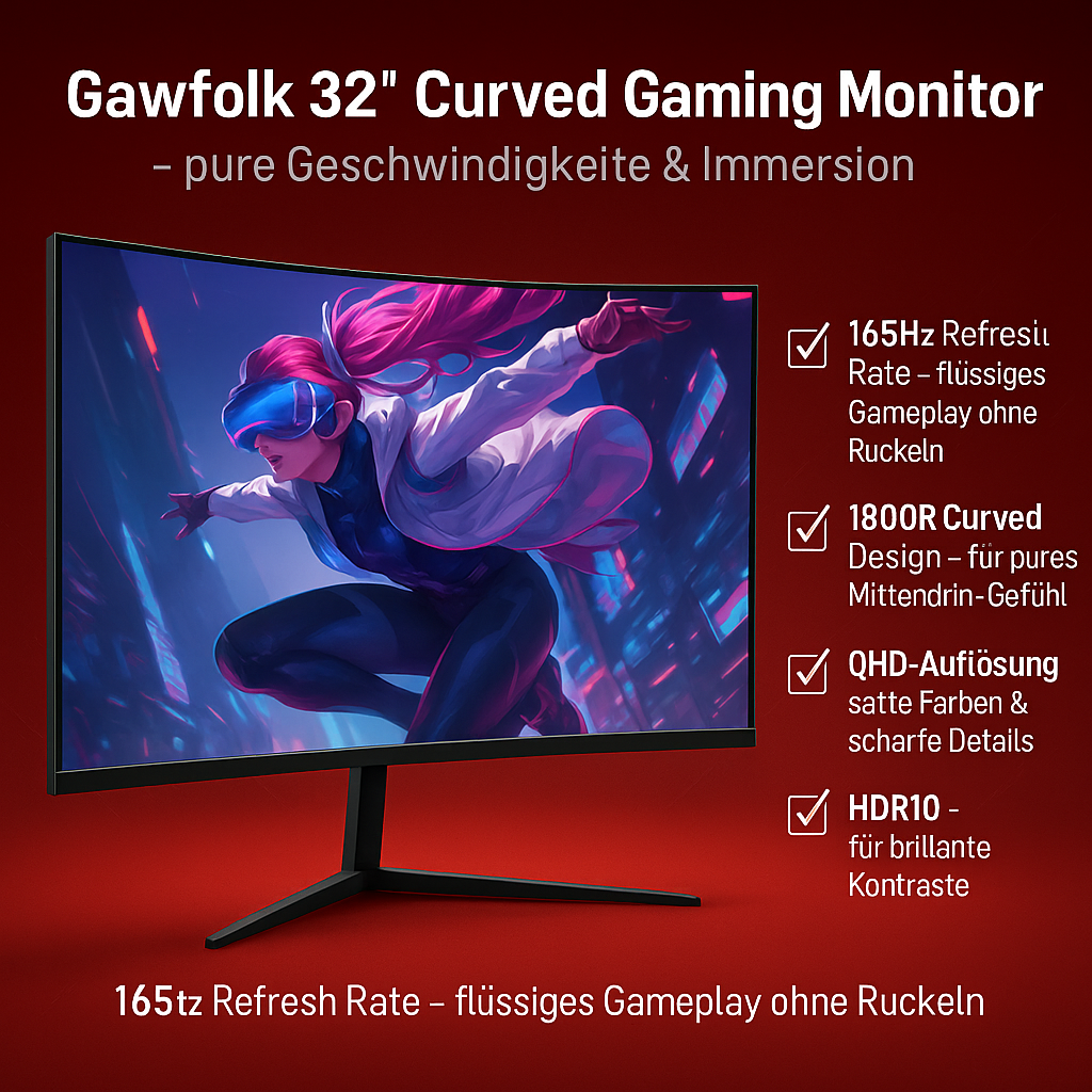 „Gawfolk/LXZ Gaming Monitor – 32 Zoll, 165Hz, 1800R, QHD“