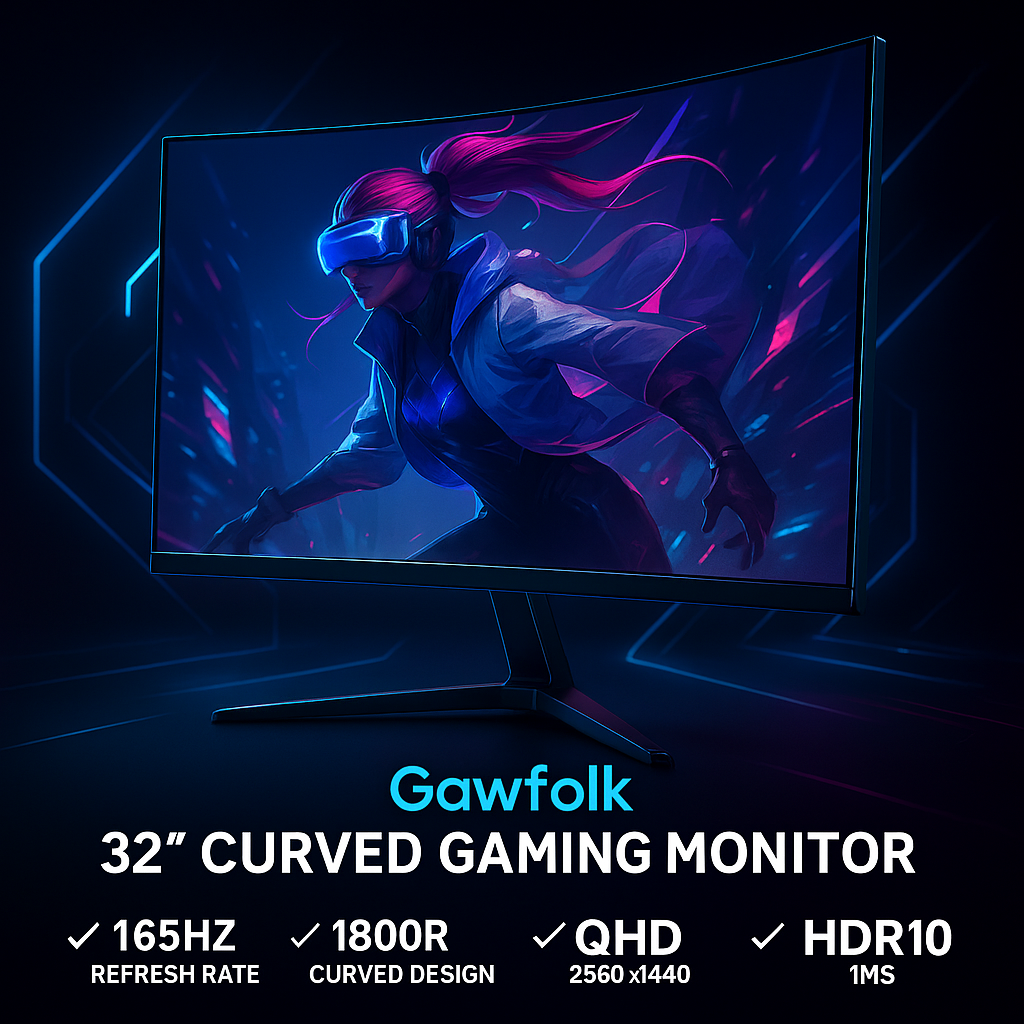 „Gawfolk/LXZ Gaming Monitor – 32 Zoll, 165Hz, 1800R, QHD“
