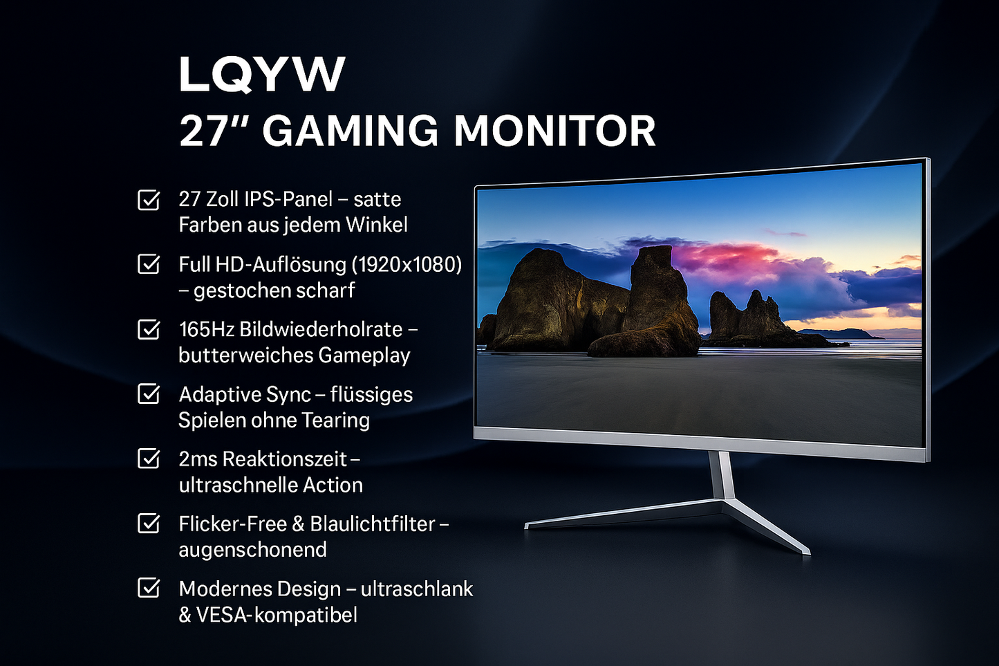 „LQYW 27 Zoll Gaming Monitor – Full HD, 165Hz, IPS, Adaptive Sync“