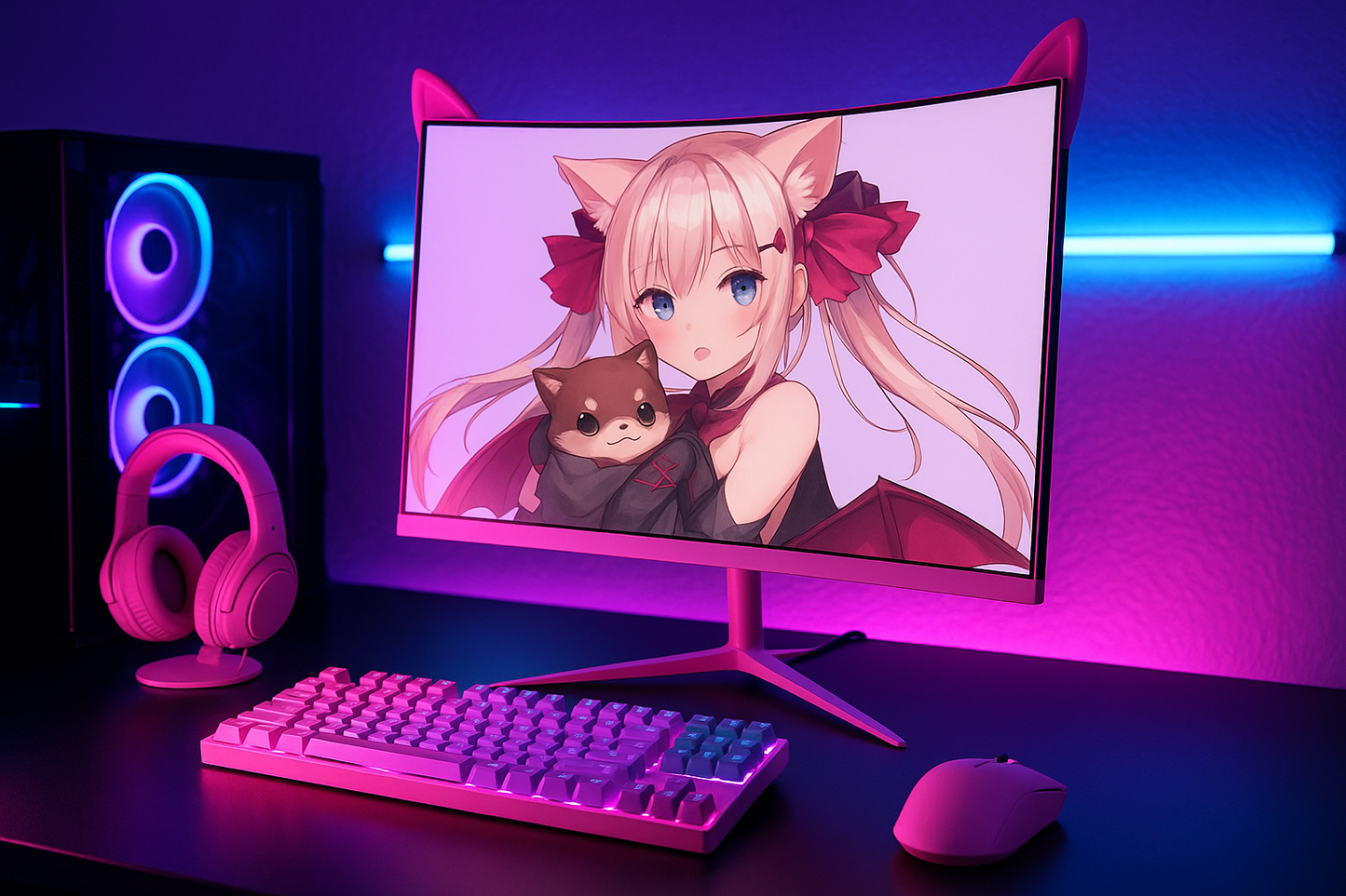 „FYHXele Pink Gaming Monitor – 27 Zoll, 2K, 165Hz, Curved, HDR10“
