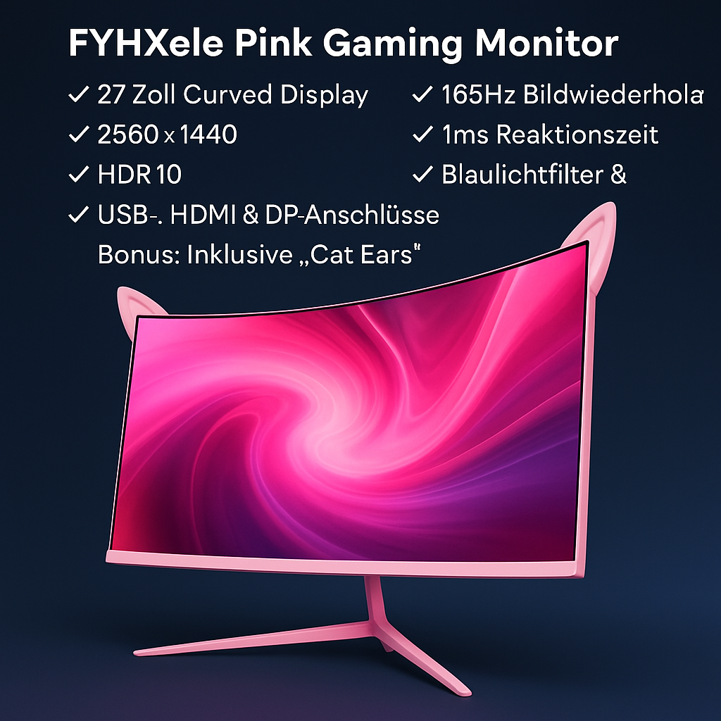 „FYHXele Pink Gaming Monitor – 27 Zoll, 2K, 165Hz, Curved, HDR10“