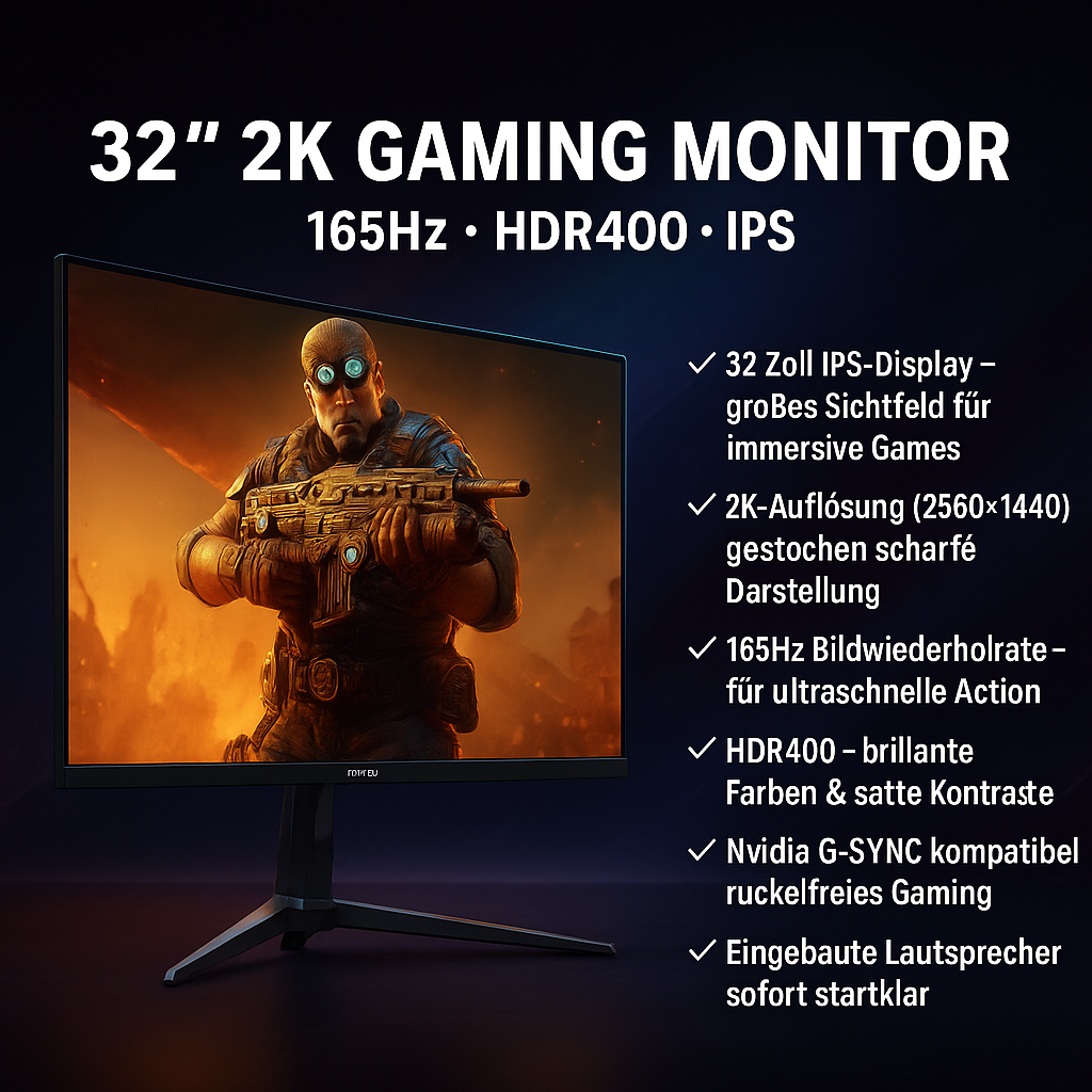 „Tiansu 32“ 2K Gaming Monitor – 2560x1440, 165Hz, IPS, HDR400“