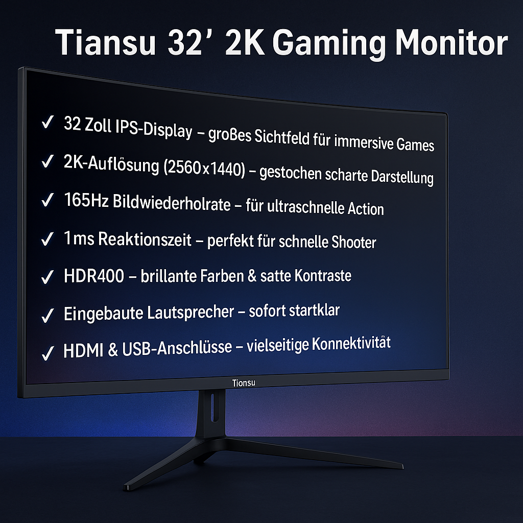 „Tiansu 32“ 2K Gaming Monitor – 2560x1440, 165Hz, IPS, HDR400“