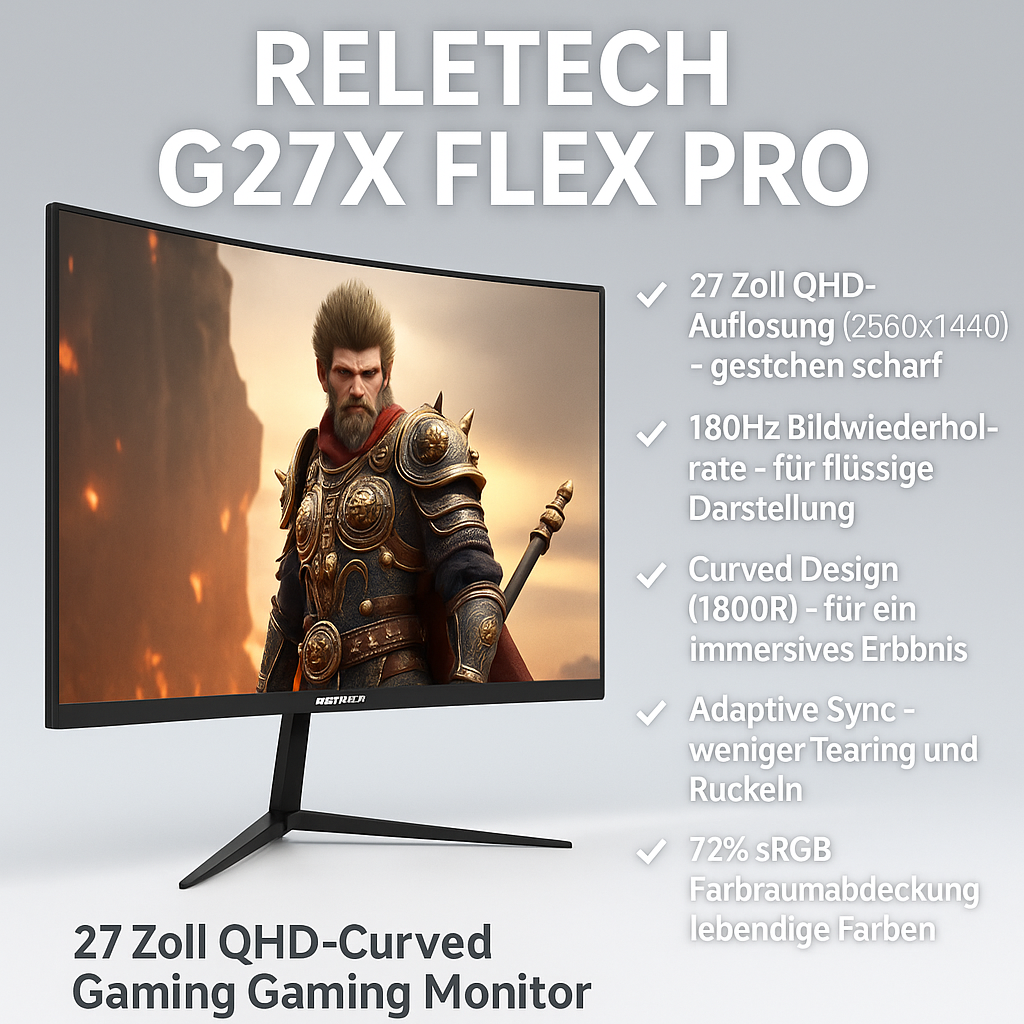 „Reletech G27X Flex Pro – 27 Zoll, 2K, 180Hz, Curved Gaming Monitor“