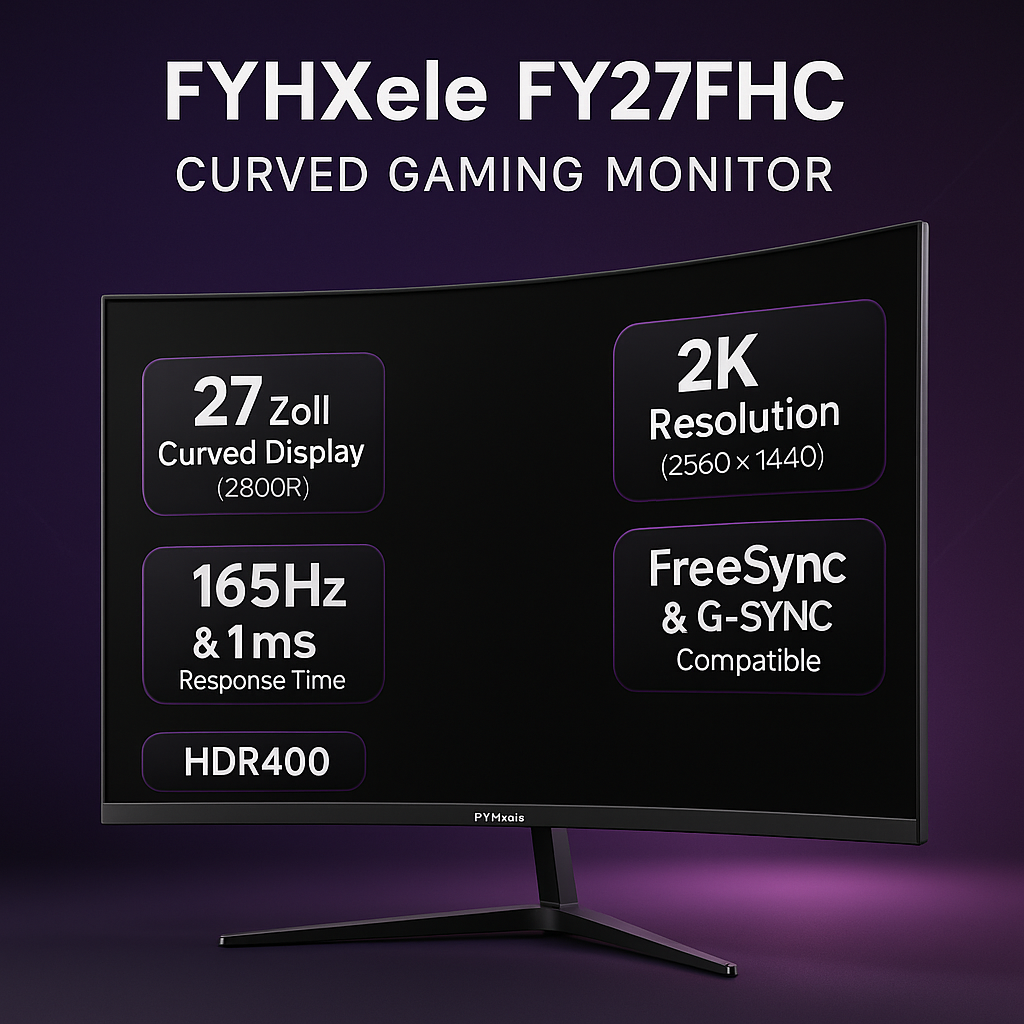„FYHXele FY27FHC Curved Gaming Monitor – 27 Zoll, 2K, 165Hz“