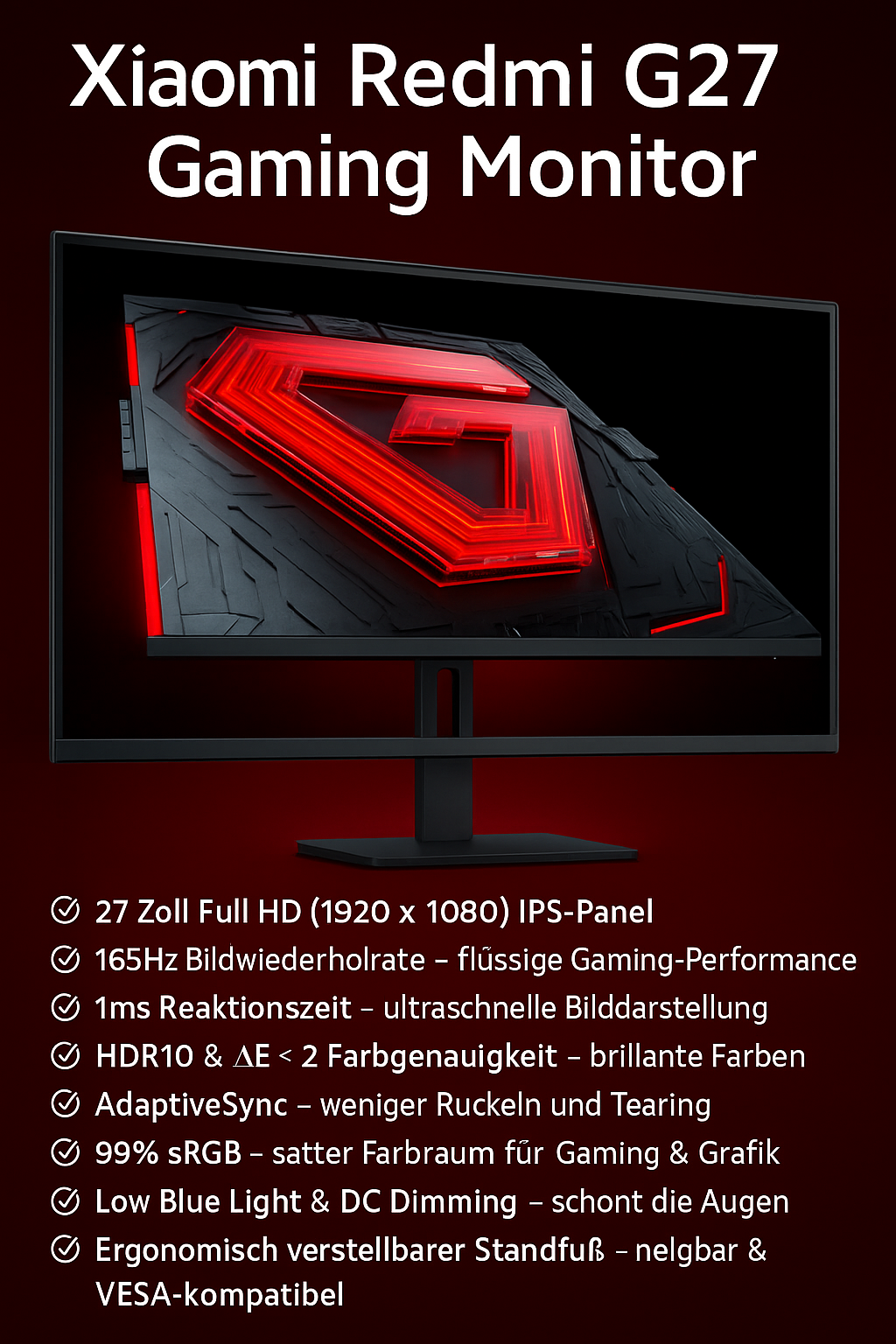 „Xiaomi G27 Gaming Monitor – 27 Zoll Full HD, 165Hz, HDR10“