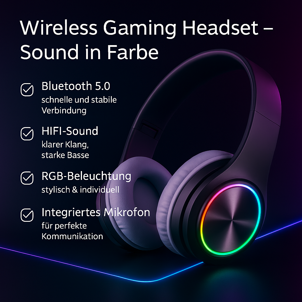 „Wireless Gaming Headset – Bluetooth, Surround Sound, RGB“
