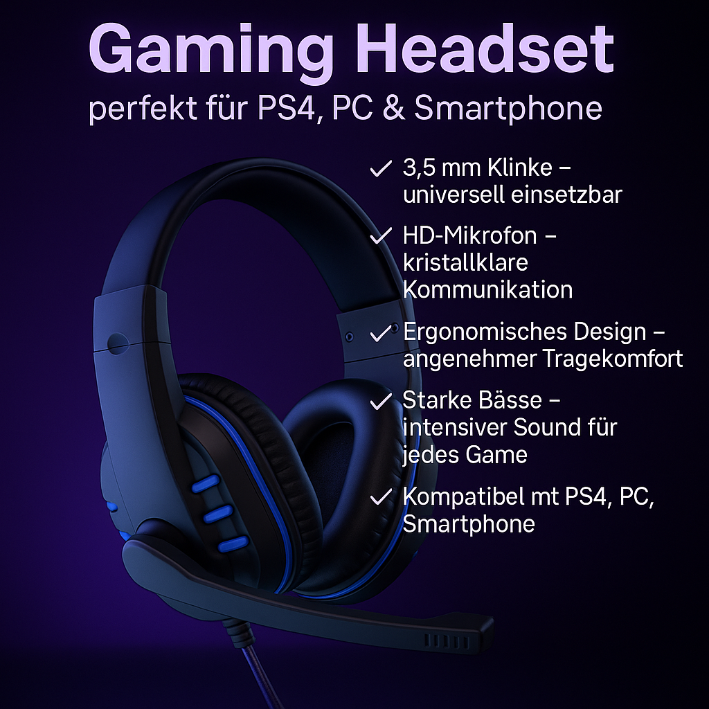 „Gaming Headset – 3,5 mm, Mikrofon, PS4 & PC“