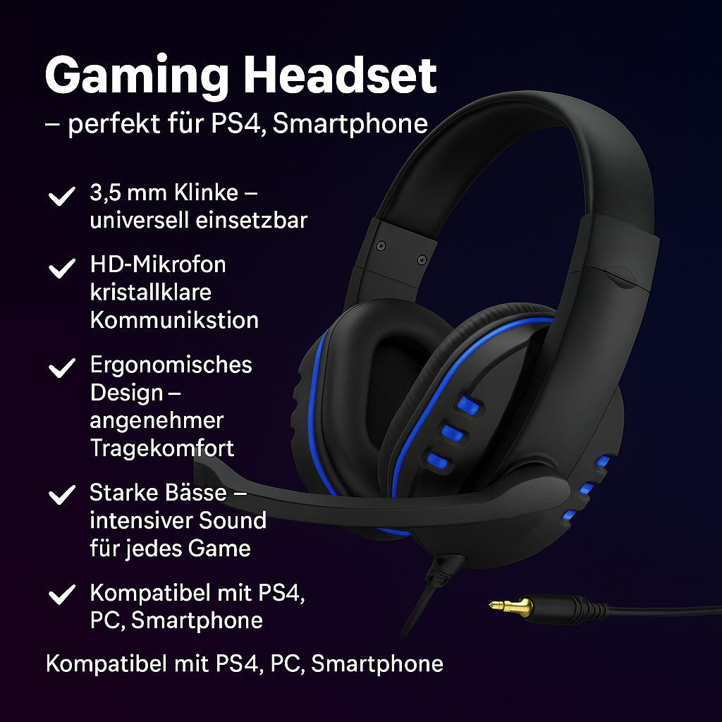 „Gaming Headset – 3,5 mm, Mikrofon, PS4 & PC“