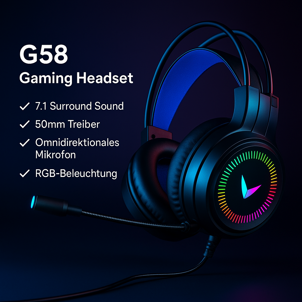 „G58 Gaming Headset – 7.1 Surround Sound, LED-Licht“