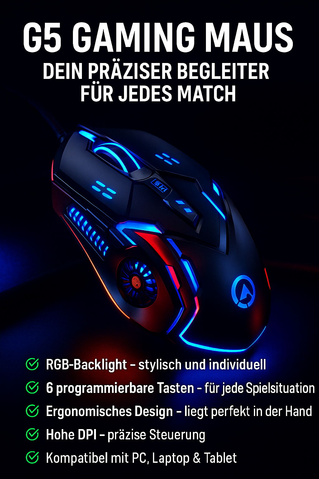 „G5 Wired Gaming Mouse – RGB, 6 Tasten, Makros“