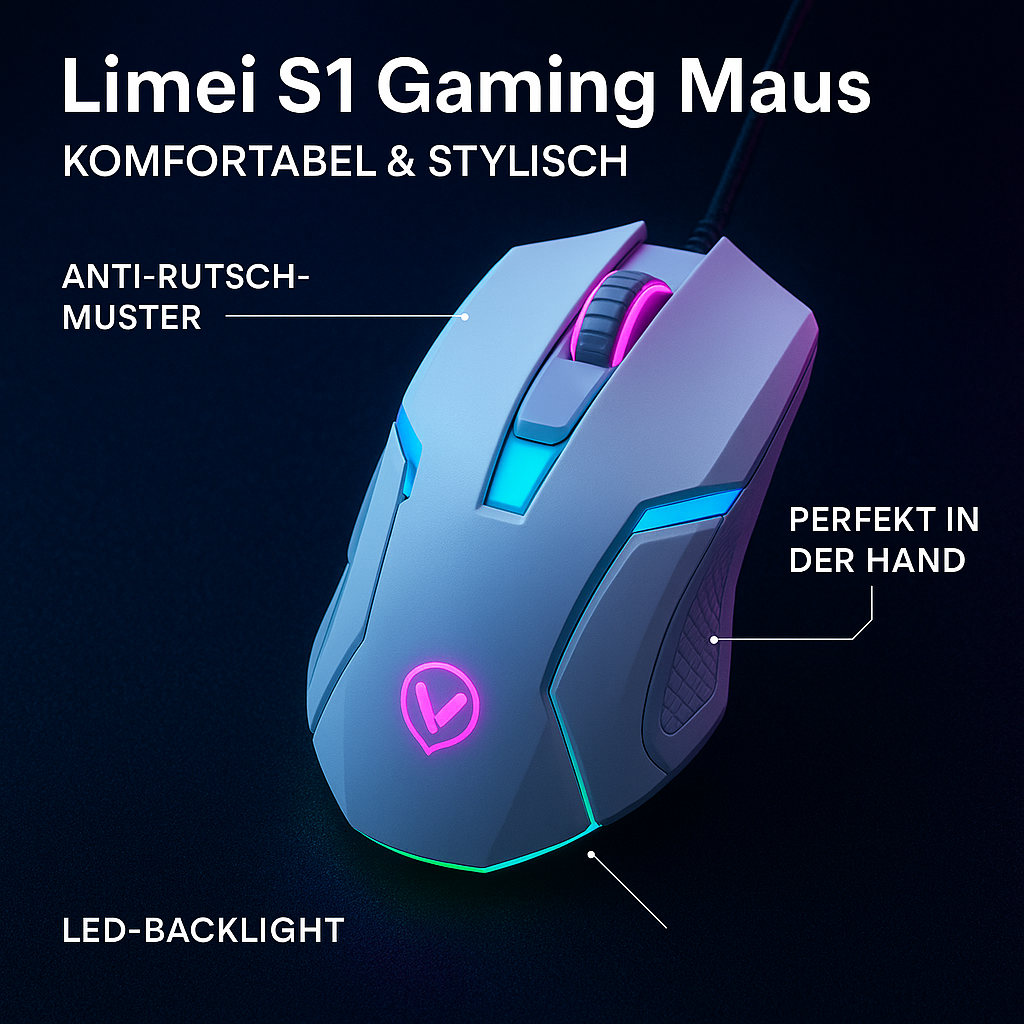 „Limei S1 Gaming Maus – LED, ergonomisch, 1200 DPI“
