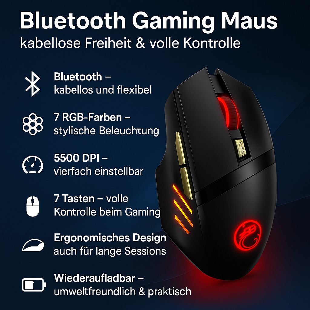„Rechargeable Gaming Mouse – Bluetooth, 5500 DPI, RGB“