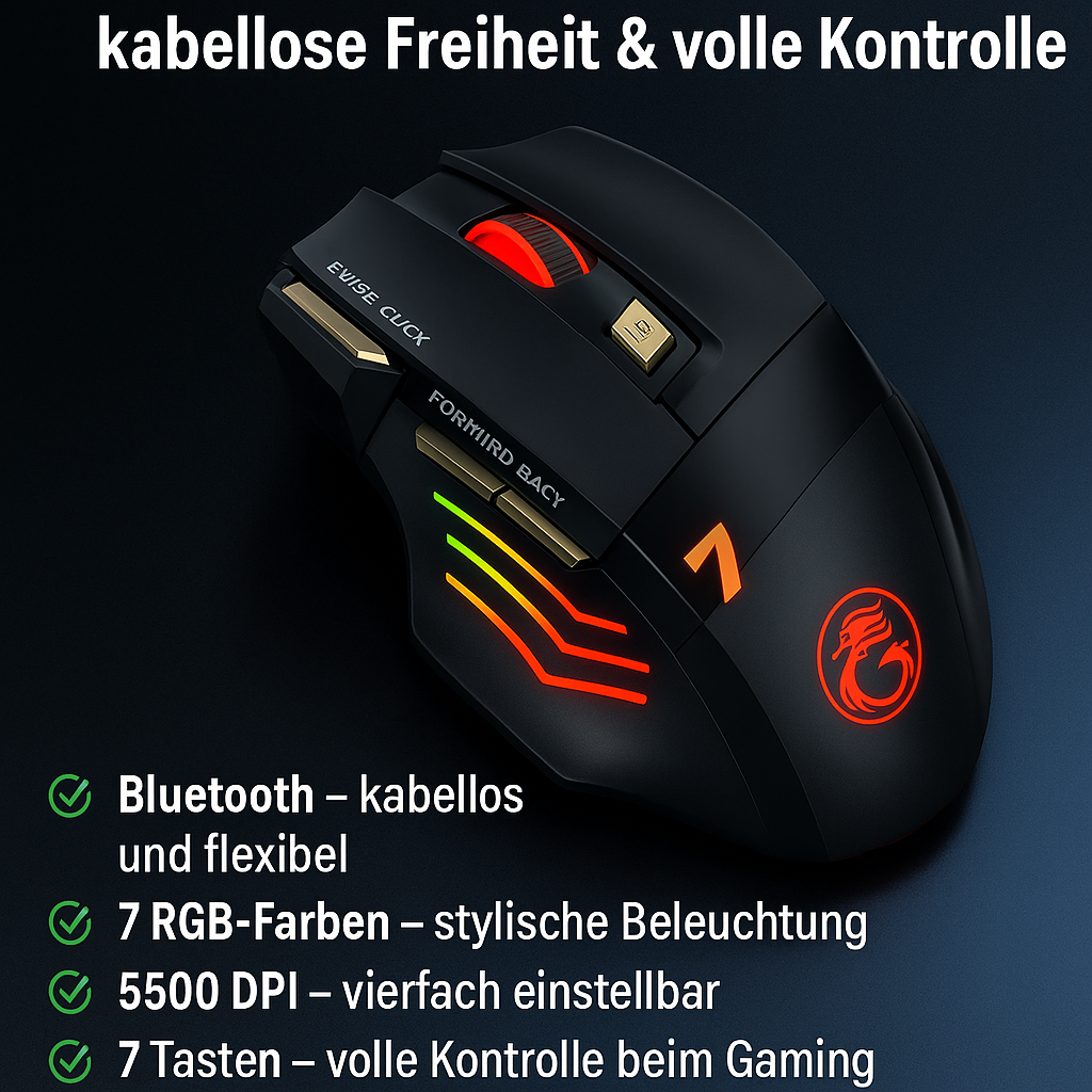 „Rechargeable Gaming Mouse – Bluetooth, 5500 DPI, RGB“