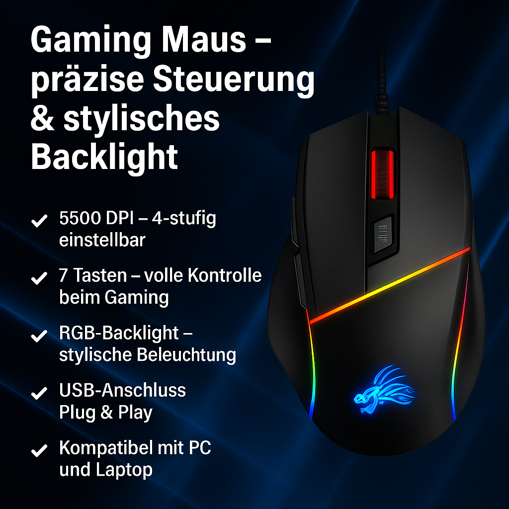 „Shunmaii Gaming Maus – 5500 DPI, 7 Buttons, USB“