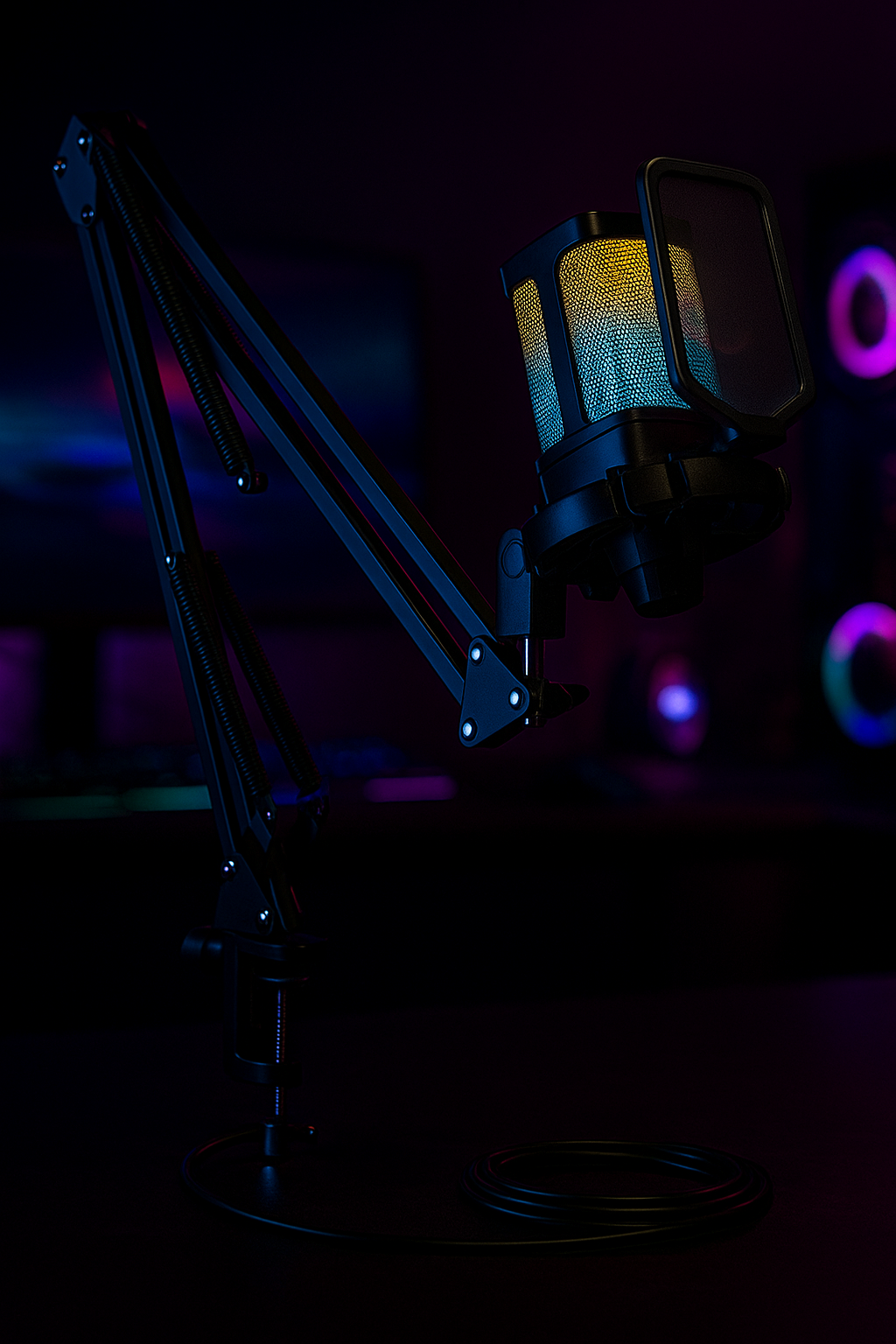 „AmpliGame Q6T RGB USB Mikrofon – Streaming, Noise Cancelling, Boom Arm“