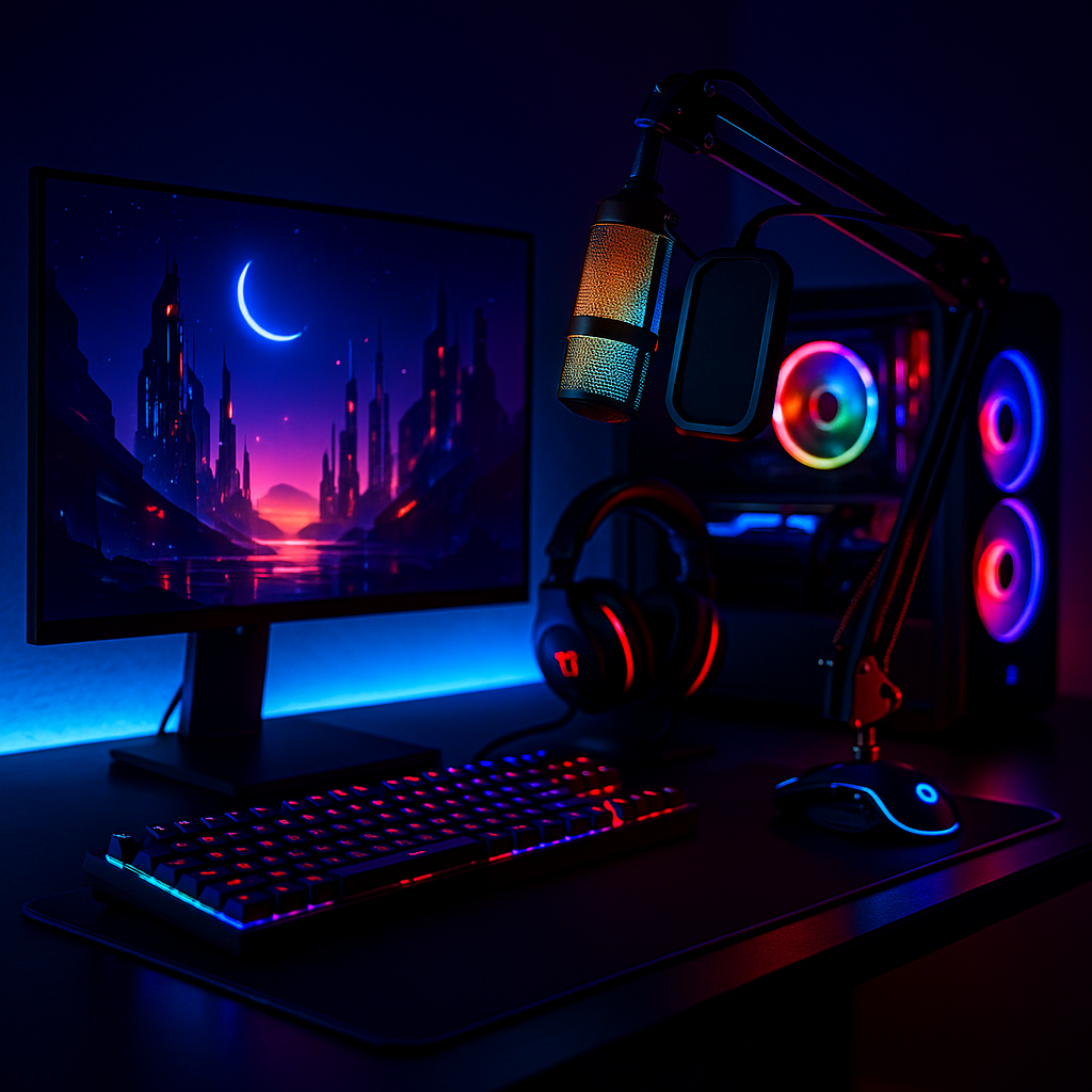 „AmpliGame Q6T RGB USB Mikrofon – Streaming, Noise Cancelling, Boom Arm“