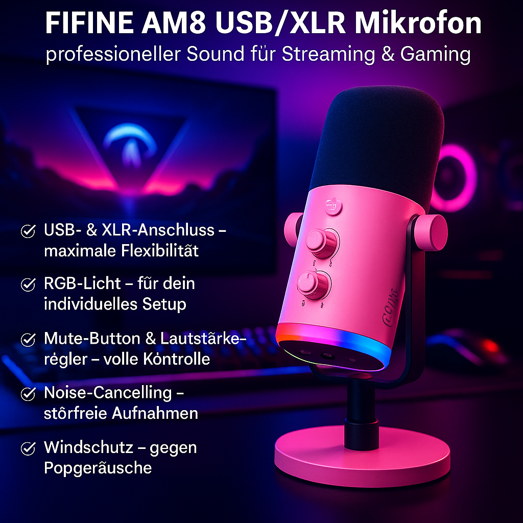 „FIFINE AM8 – USB/XLR Mikrofon mit RGB & Mute für Gaming“
