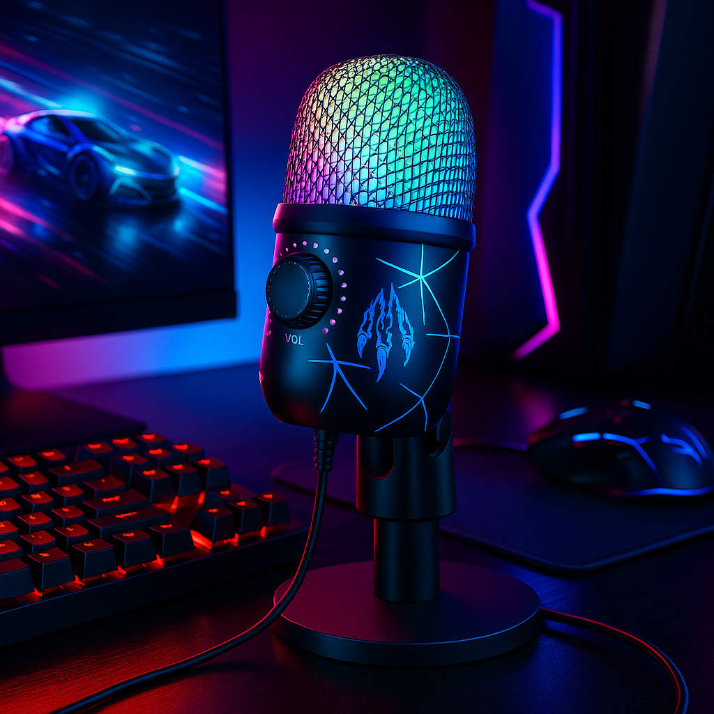 „Basix V5 RGB USB Mikrofon – Noise Cancelling, Monitoring, Gaming“