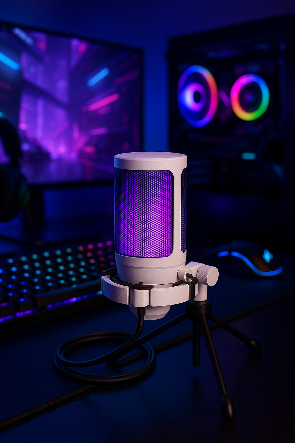„AmpliGame A2 RGB Mikrofon – USB, Touch-Mute, Streaming“