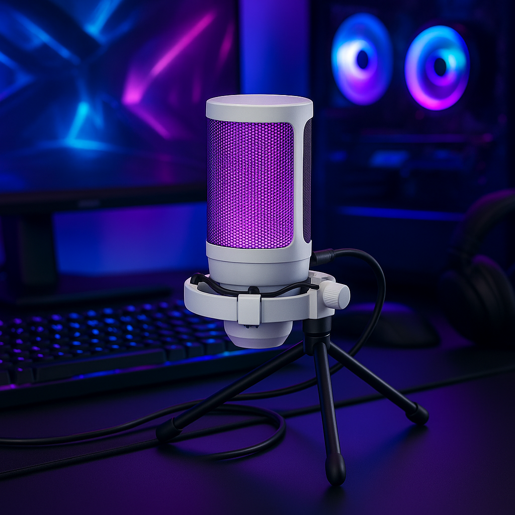 „AmpliGame A2 RGB Mikrofon – USB, Touch-Mute, Streaming“