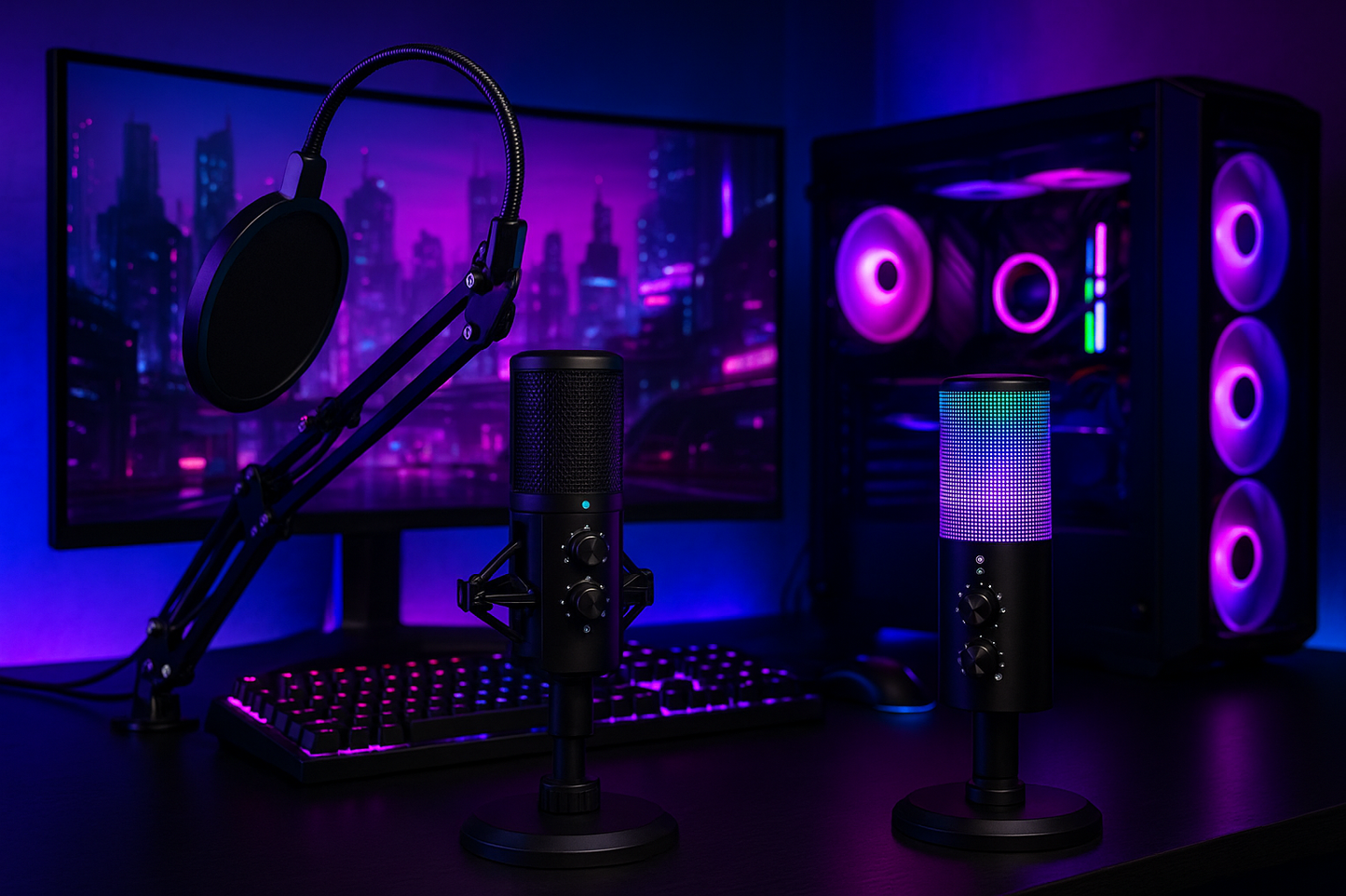 „ideaway RGB USB Mikrofon – Noise Cancelling, Gain Control, Boom Arm“