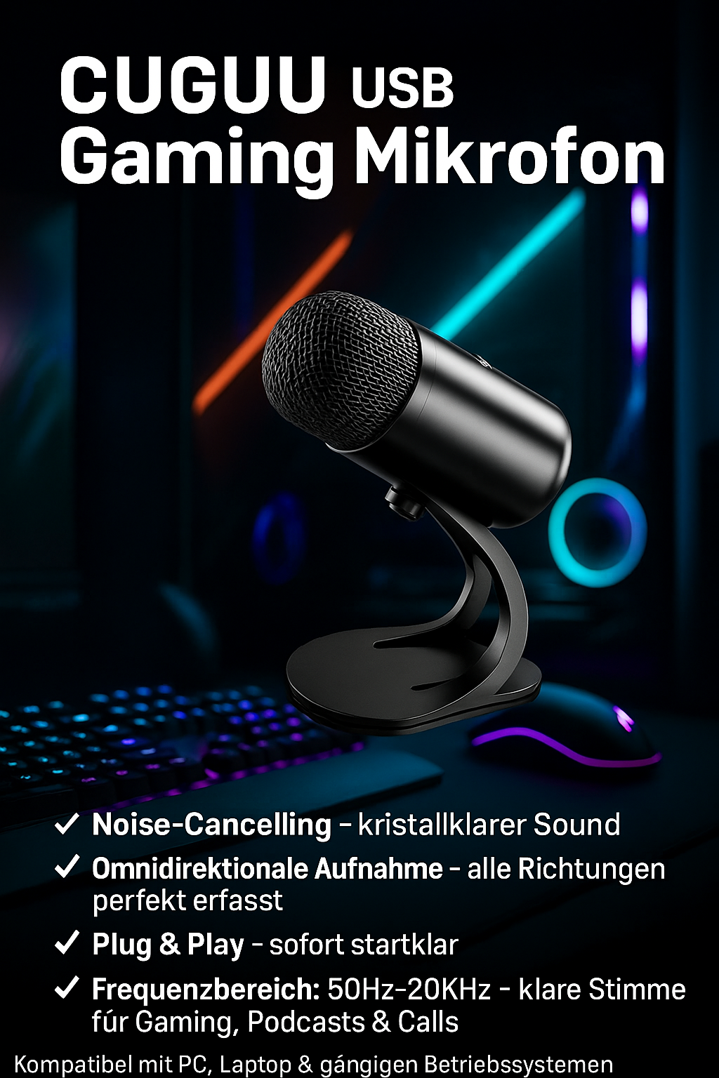 „CUGUU Gaming Mikrofon – USB, Noise Cancelling, Streaming“