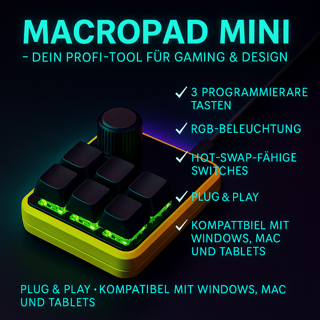 „MacroPad Mini – 3 Tasten, RGB, programmierbar, Hot-Swap“