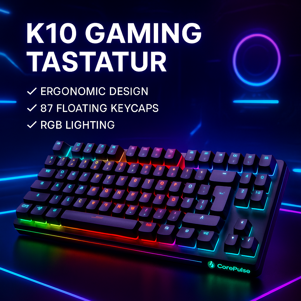 „Gaming Keyboard K10 – 87 Tasten, RGB, Ergonomisch“