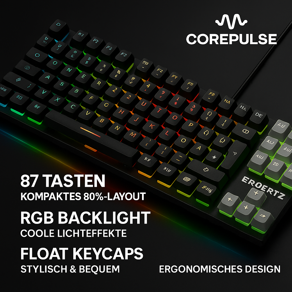 „Gaming Keyboard K10 – 87 Tasten, RGB, Ergonomisch“