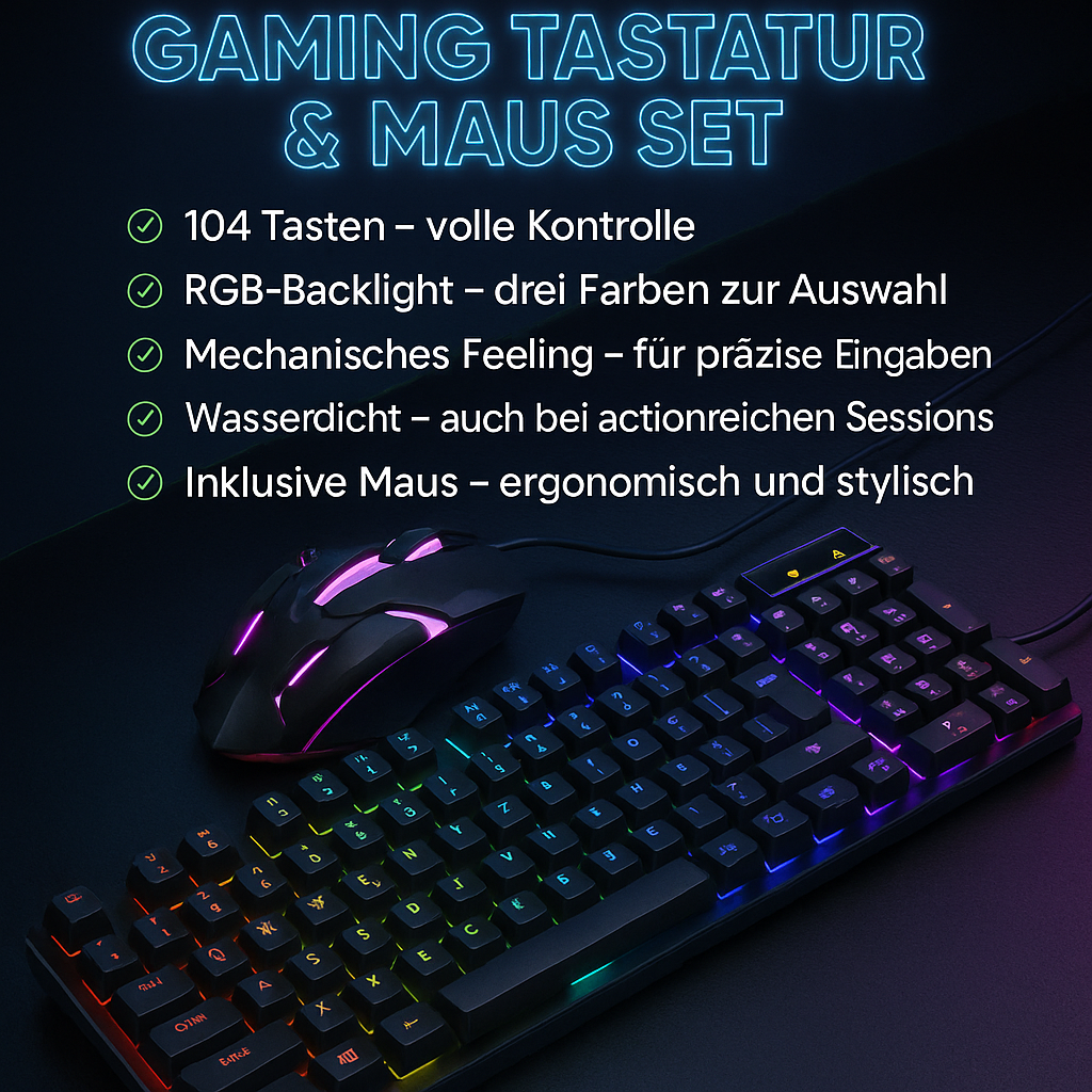 „RGB Gaming Keyboard & Mouse Set – 104 Tasten, mechanisches Feeling“