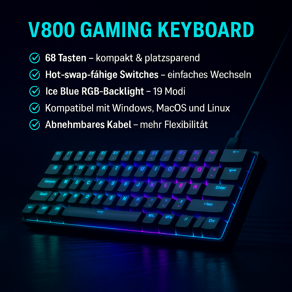 „V800 Gaming Tastatur – Mechanisch, Hot-Swap, RGB“